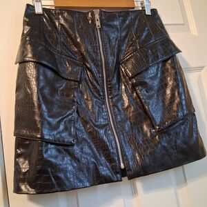Black Faux Leather Croc-Embossed Skirt
